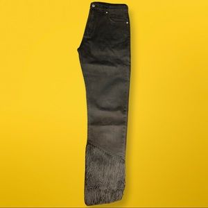 Black denim fringe detail